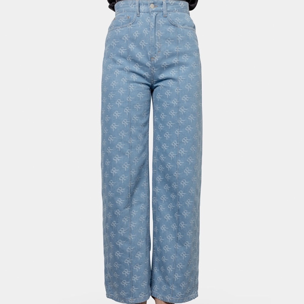 ROKH LOGO MONOGRAM DENIM TROUSER JEANS SZ 36 2/4 XS S NWT